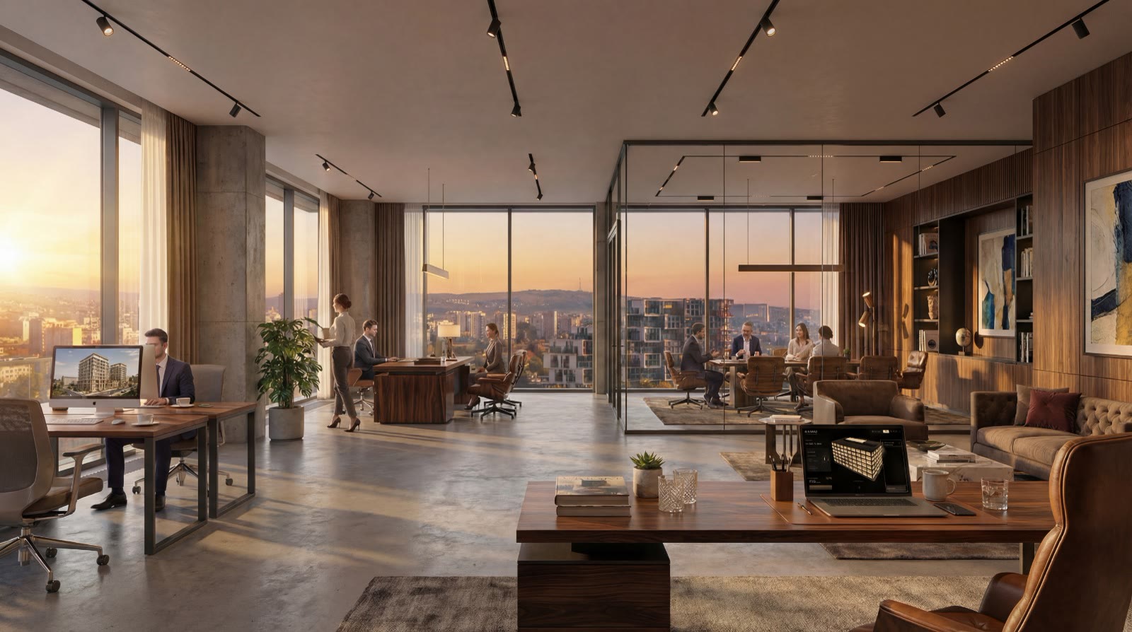 Private meeting spaces and luxury office environments at New Atrium